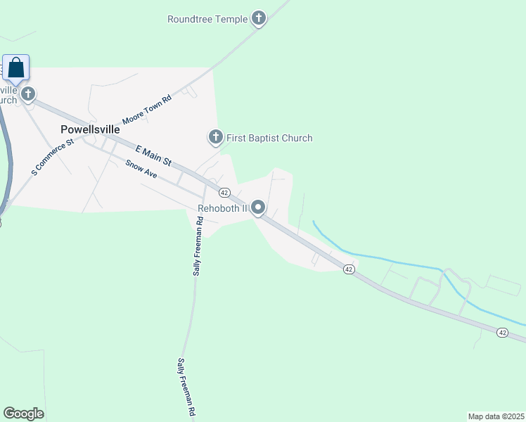 map of restaurants, bars, coffee shops, grocery stores, and more near 123 North Carolina 42 in Colerain