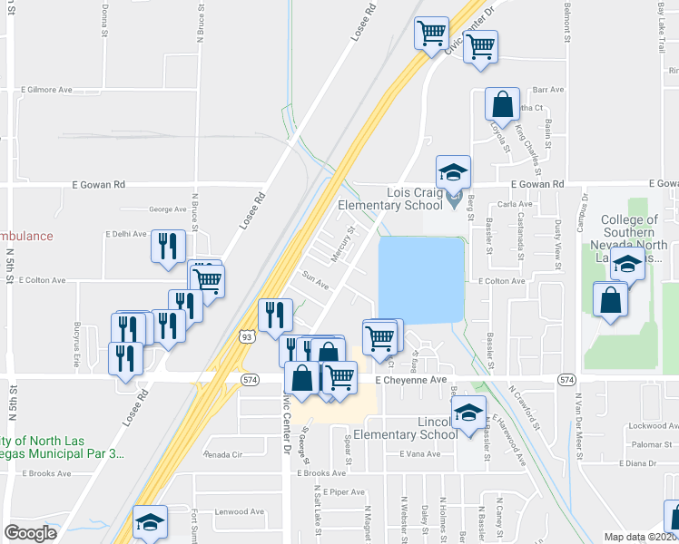 map of restaurants, bars, coffee shops, grocery stores, and more near 2200C Comet Avenue in North Las Vegas