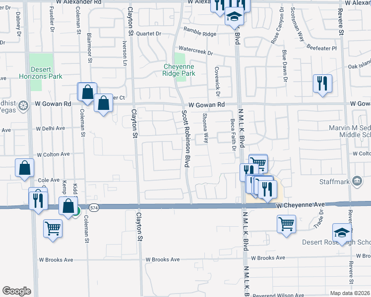 map of restaurants, bars, coffee shops, grocery stores, and more near 3425 Capitol Reef Drive in North Las Vegas