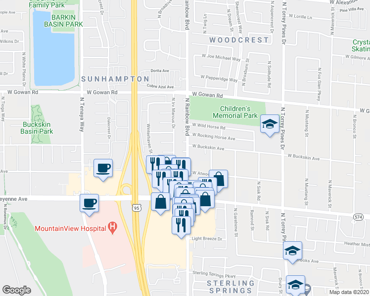 map of restaurants, bars, coffee shops, grocery stores, and more near 6700 West Willow Lake Court in Las Vegas