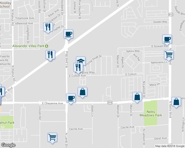 map of restaurants, bars, coffee shops, grocery stores, and more near 4503 Amargosa Way in Las Vegas
