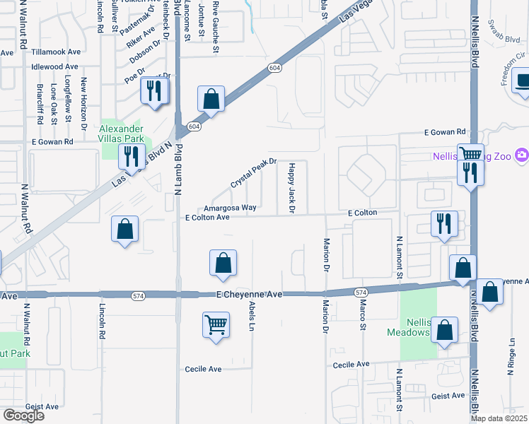 map of restaurants, bars, coffee shops, grocery stores, and more near 4539 Amargosa Way in Las Vegas