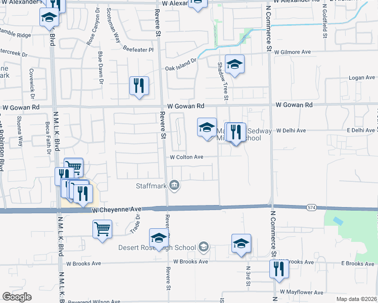 map of restaurants, bars, coffee shops, grocery stores, and more near 3412 Lonesome Drum Street in North Las Vegas