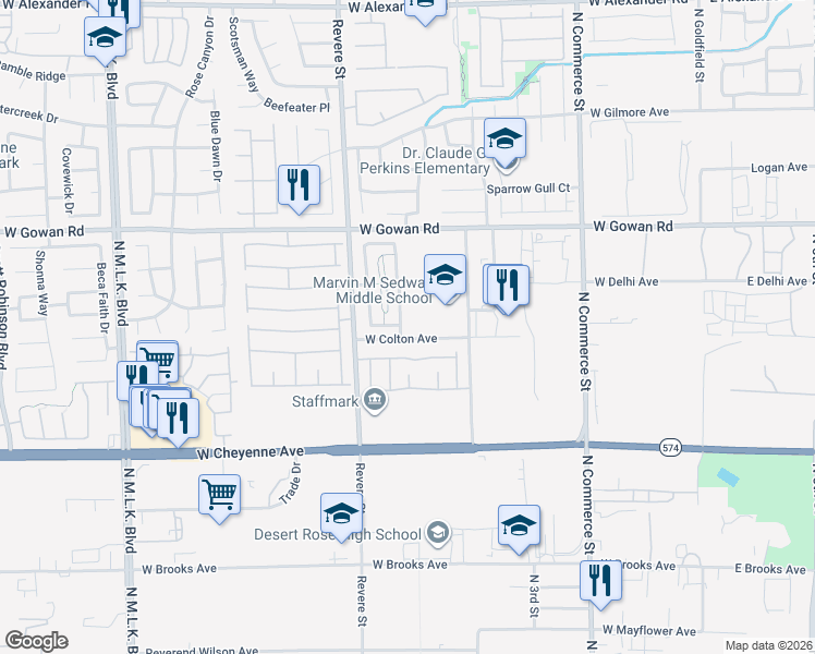 map of restaurants, bars, coffee shops, grocery stores, and more near 3412 Lonesome Drum Street in North Las Vegas