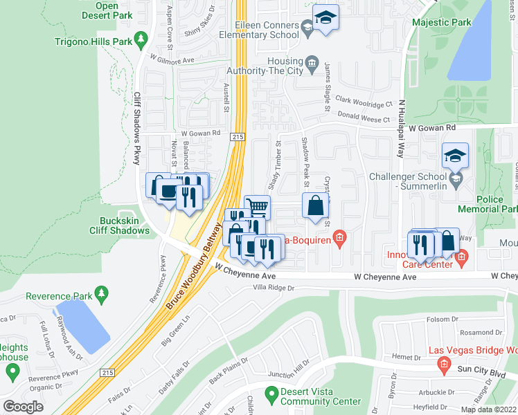 map of restaurants, bars, coffee shops, grocery stores, and more near 10431 Tuscany Rose Court in Las Vegas