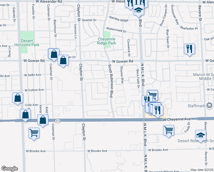 map of restaurants, bars, coffee shops, grocery stores, and more near 3425 Capitol Reef Drive in North Las Vegas