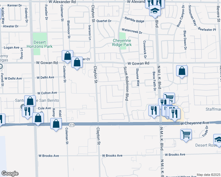 map of restaurants, bars, coffee shops, grocery stores, and more near 3429 Rose Valley Street in North Las Vegas
