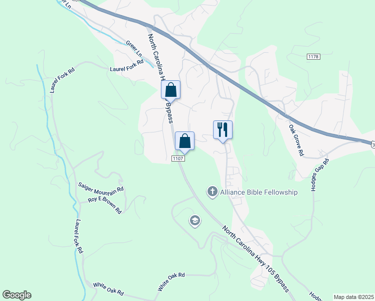 map of restaurants, bars, coffee shops, grocery stores, and more near 321 Eagles Path in Boone