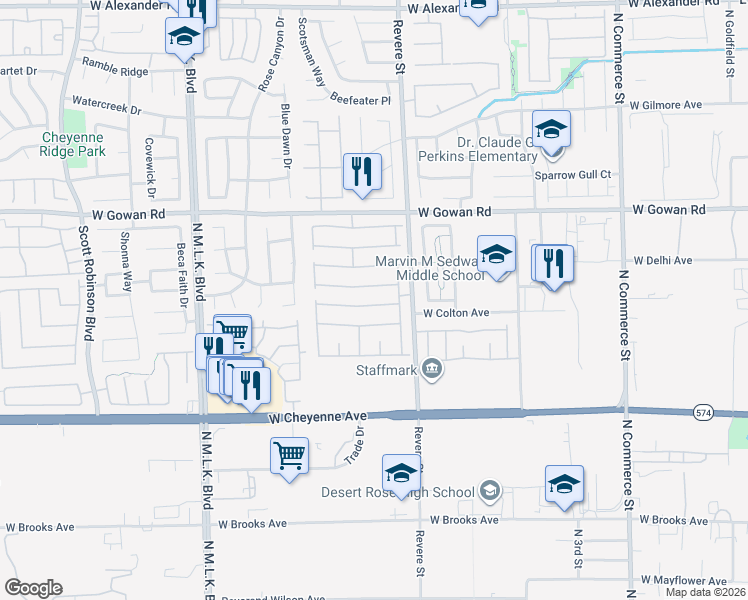 map of restaurants, bars, coffee shops, grocery stores, and more near 832 Vineyard Vine Way in North Las Vegas