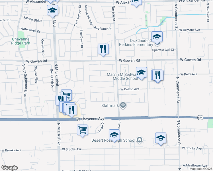 map of restaurants, bars, coffee shops, grocery stores, and more near 832 Vineyard Vine Way in North Las Vegas