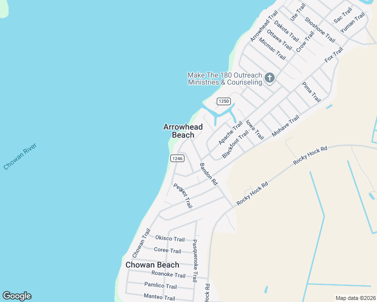 map of restaurants, bars, coffee shops, grocery stores, and more near 107 Bandon Road in Edenton