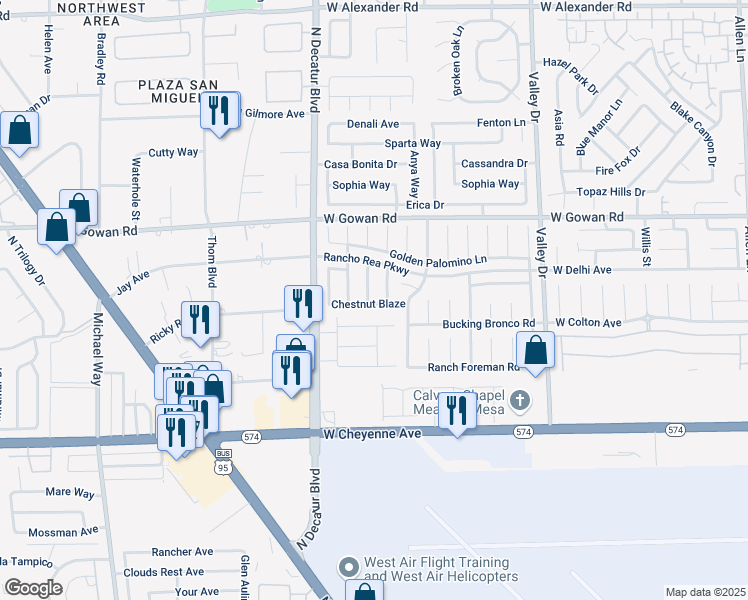 map of restaurants, bars, coffee shops, grocery stores, and more near 3429 Silver Bridle Place in North Las Vegas
