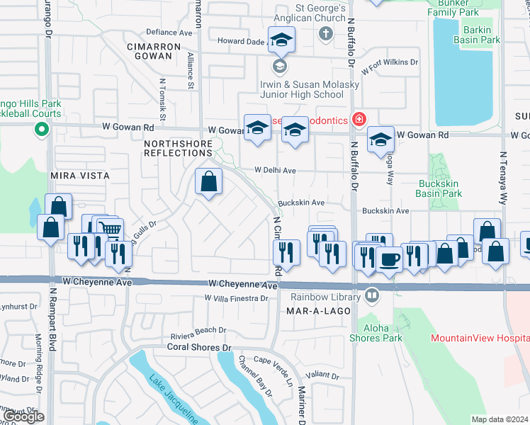 map of restaurants, bars, coffee shops, grocery stores, and more near 7804 Morning Flower Lane in Las Vegas
