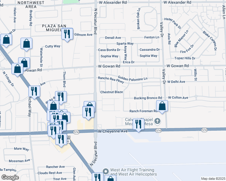 map of restaurants, bars, coffee shops, grocery stores, and more near 3429 Silver Bridle Place in North Las Vegas