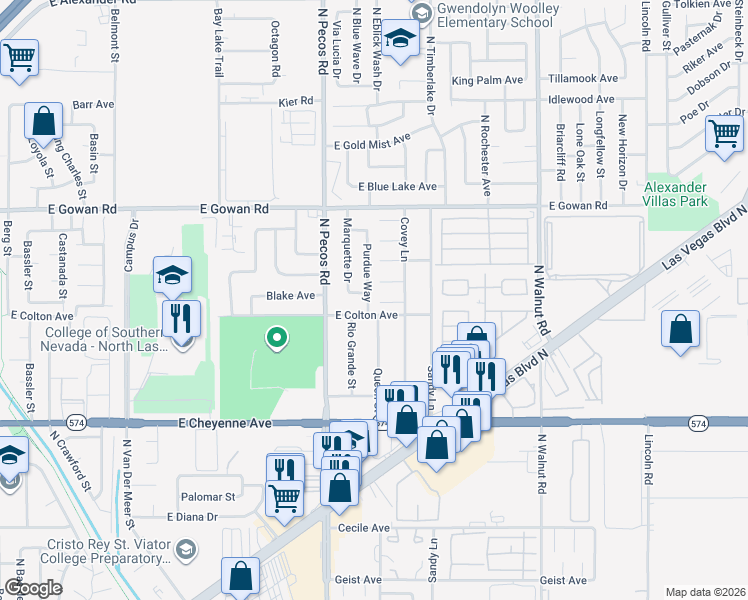 map of restaurants, bars, coffee shops, grocery stores, and more near 3430 Purdue Way in Las Vegas