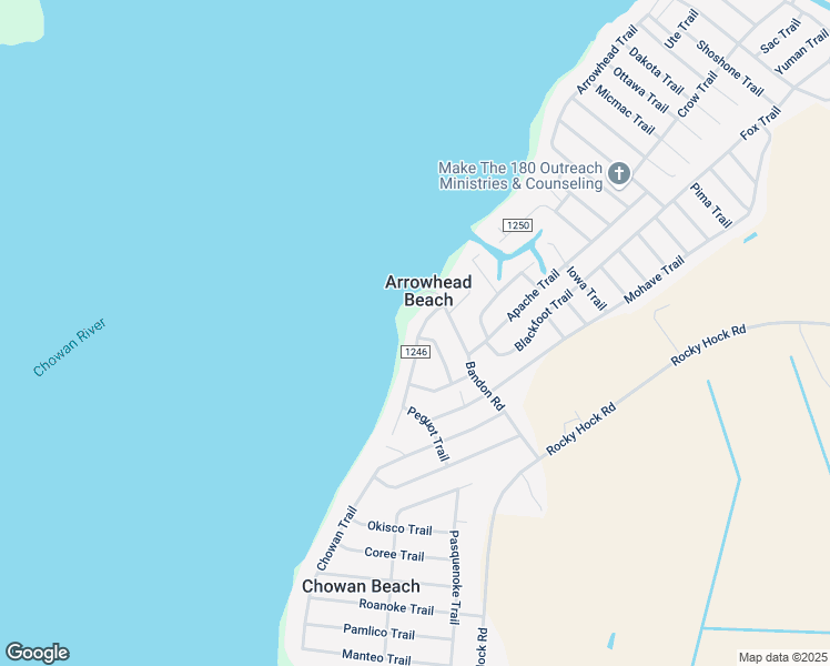 map of restaurants, bars, coffee shops, grocery stores, and more near 204 Winnebago Trail in Edenton