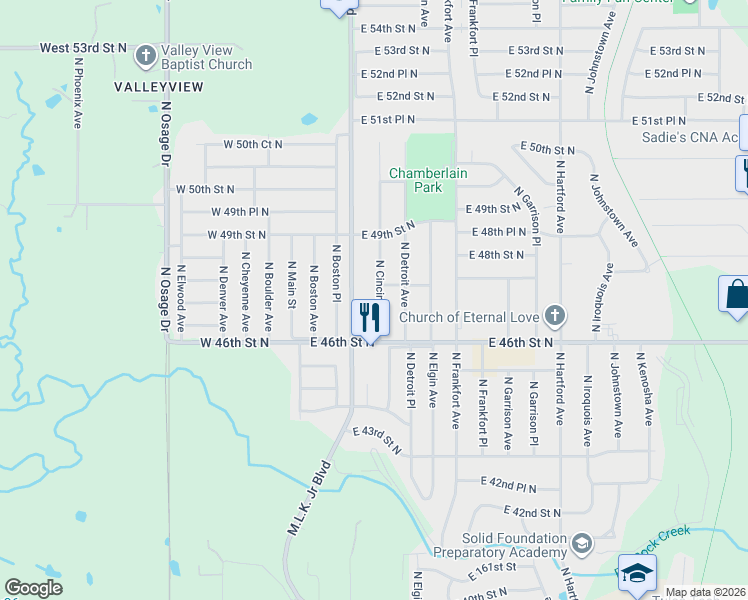 map of restaurants, bars, coffee shops, grocery stores, and more near 4640 North Cincinnati Place in Tulsa