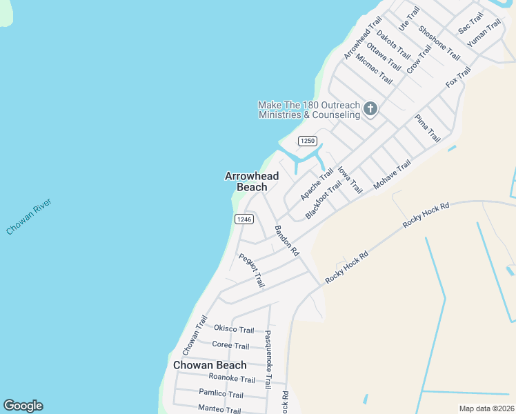 map of restaurants, bars, coffee shops, grocery stores, and more near 107 Bandon Road in Edenton