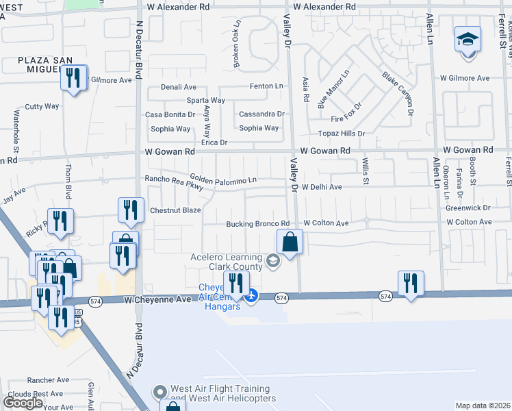 map of restaurants, bars, coffee shops, grocery stores, and more near 3423 Bosal Court in North Las Vegas
