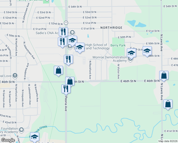 map of restaurants, bars, coffee shops, grocery stores, and more near 4638 North Rockford Avenue in Tulsa