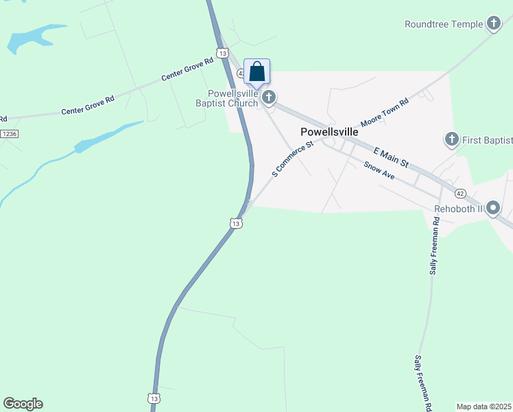 map of restaurants, bars, coffee shops, grocery stores, and more near 501 South Commerce Street in Ahoskie