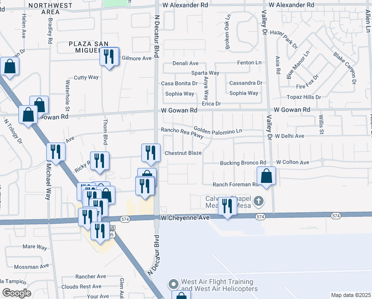 map of restaurants, bars, coffee shops, grocery stores, and more near 3430 Golden Sage in North Las Vegas