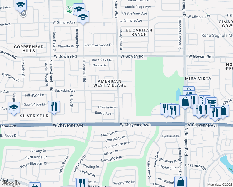 map of restaurants, bars, coffee shops, grocery stores, and more near 3324 Oeste Vista Street in Las Vegas