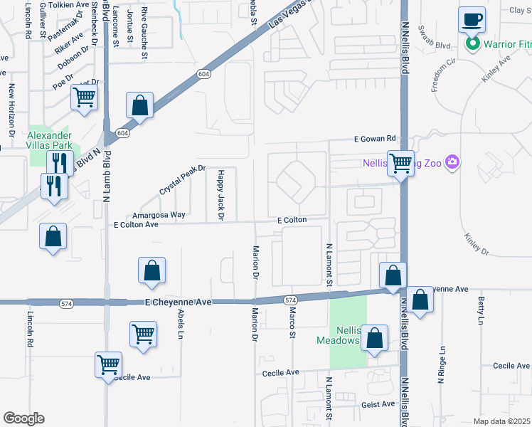 map of restaurants, bars, coffee shops, grocery stores, and more near 3417 Algiers Drive in Las Vegas