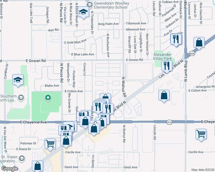 map of restaurants, bars, coffee shops, grocery stores, and more near 3401 North Walnut Road in Las Vegas