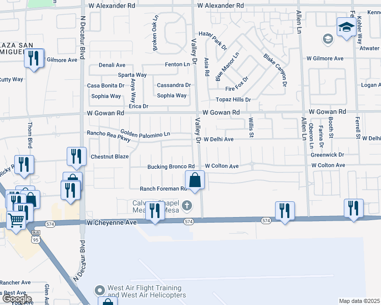 map of restaurants, bars, coffee shops, grocery stores, and more near 3421 Trotting Horse Road in North Las Vegas