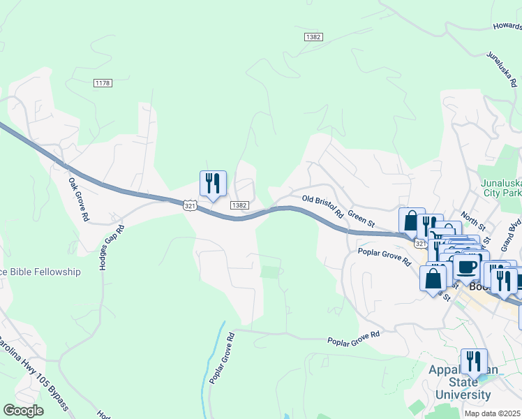 map of restaurants, bars, coffee shops, grocery stores, and more near 194 Pinnacle Drive in Blowing Rock