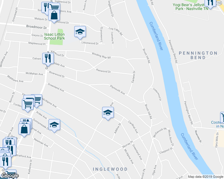 map of restaurants, bars, coffee shops, grocery stores, and more near 1224 Plymouth Avenue in Nashville
