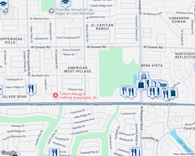 map of restaurants, bars, coffee shops, grocery stores, and more near 3374 Epson Street in Las Vegas