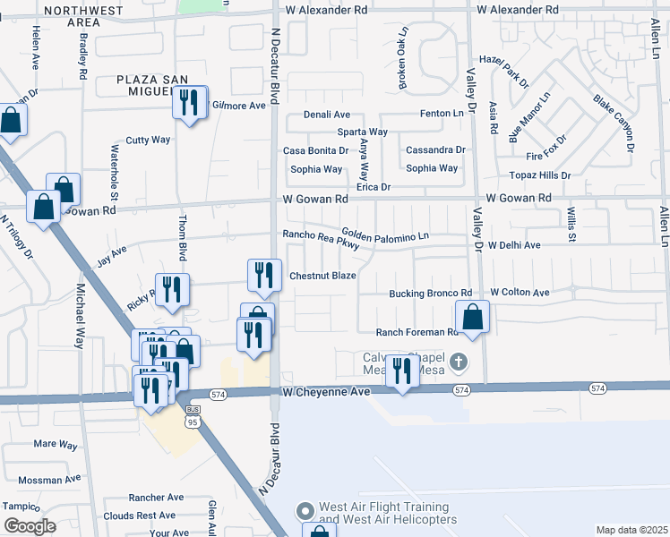 map of restaurants, bars, coffee shops, grocery stores, and more near 3429 Silver Bridle Place in North Las Vegas