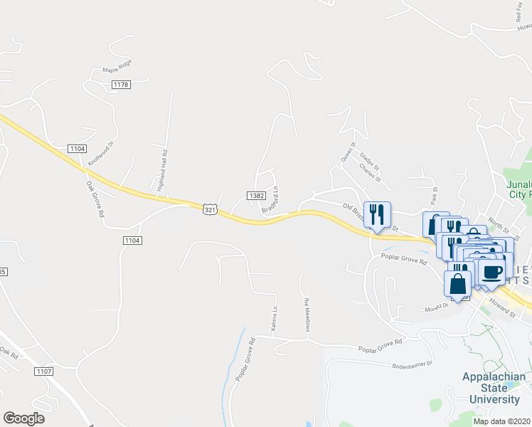 map of restaurants, bars, coffee shops, grocery stores, and more near 194 Pinnacle Drive in Blowing Rock