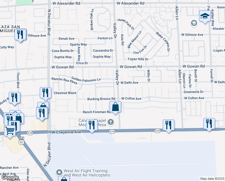 map of restaurants, bars, coffee shops, grocery stores, and more near 3421 Trotting Horse Rd in North Las Vegas