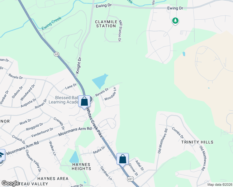 map of restaurants, bars, coffee shops, grocery stores, and more near 2417 Woodale Lane in Nashville