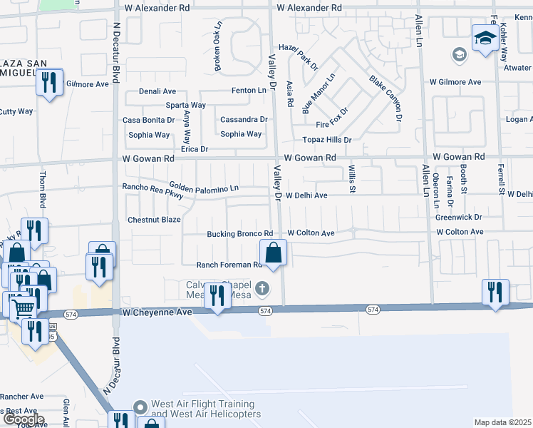 map of restaurants, bars, coffee shops, grocery stores, and more near 3421 Trotting Horse Road in North Las Vegas