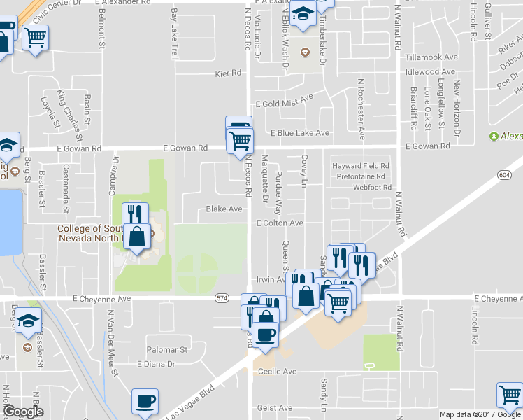 map of restaurants, bars, coffee shops, grocery stores, and more near 3433 Marquette Drive in Las Vegas
