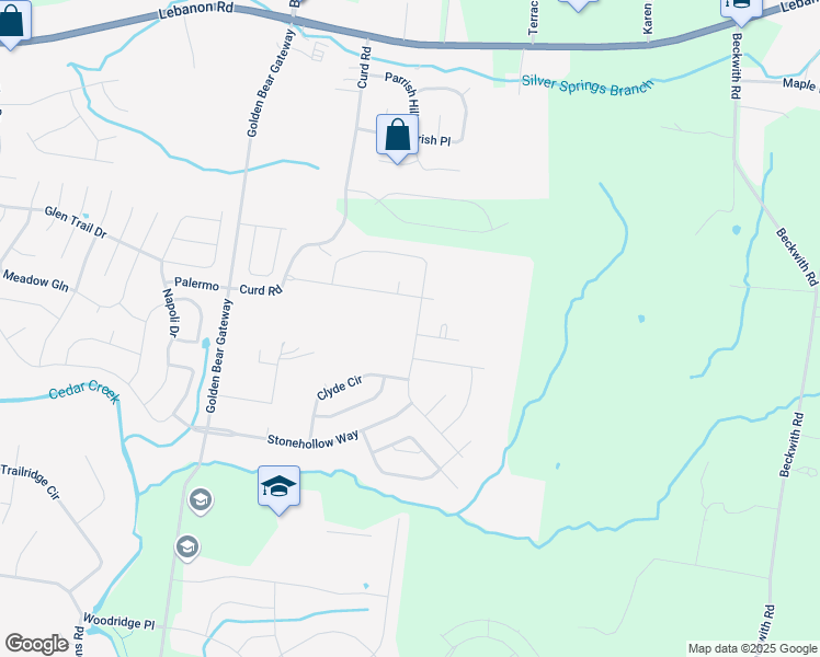 map of restaurants, bars, coffee shops, grocery stores, and more near 774 Rolling Creek Drive in Mt. Juliet