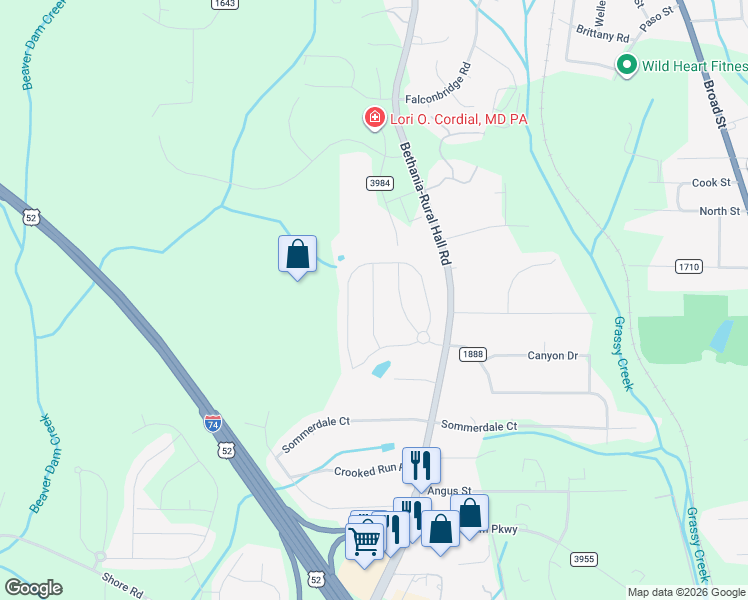 map of restaurants, bars, coffee shops, grocery stores, and more near 757 Petree Farm Lane in Rural Hall