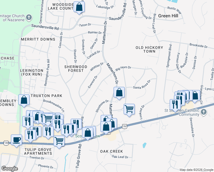 map of restaurants, bars, coffee shops, grocery stores, and more near 209 Kenya Court in Green Hill