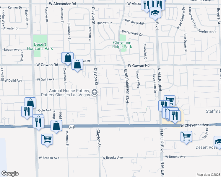 map of restaurants, bars, coffee shops, grocery stores, and more near 3429 Rose Valley Street in North Las Vegas
