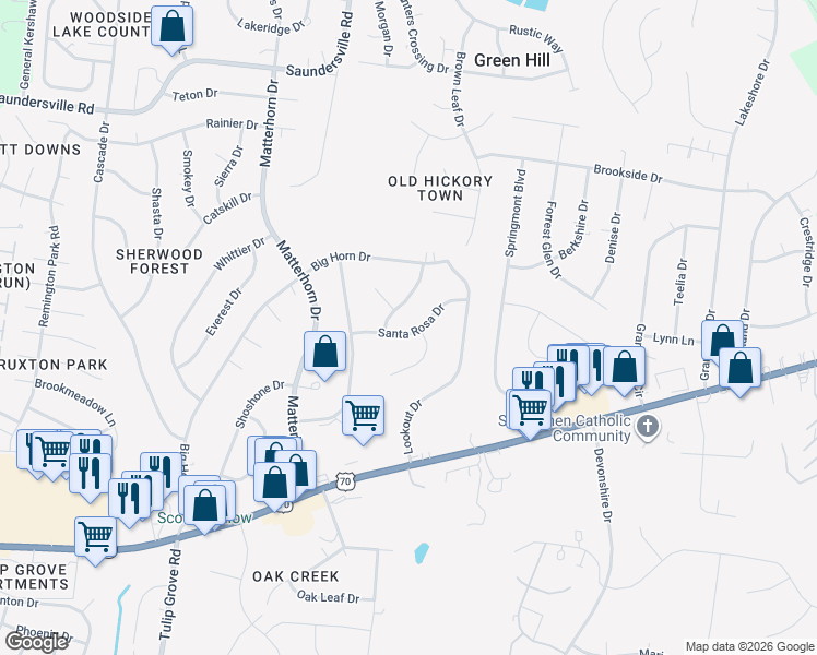 map of restaurants, bars, coffee shops, grocery stores, and more near 311 Santa Rosa Drive in Green Hill