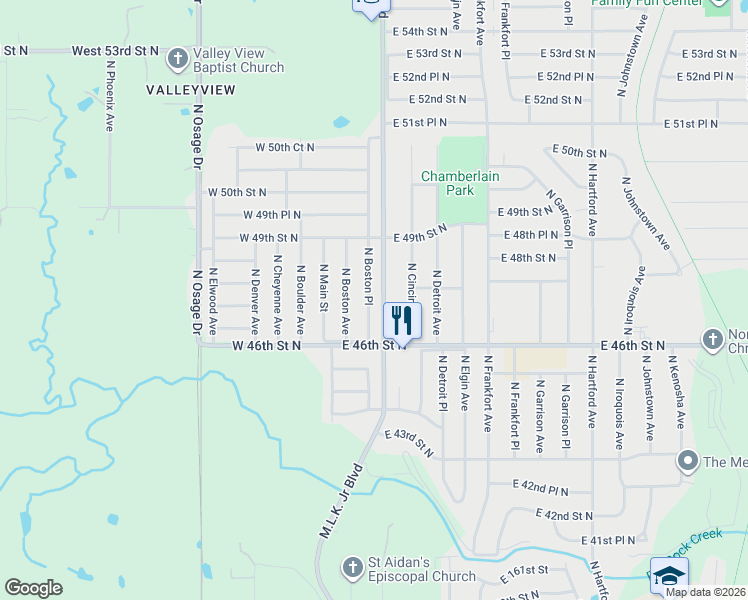map of restaurants, bars, coffee shops, grocery stores, and more near 4641 North Boston Place in Tulsa