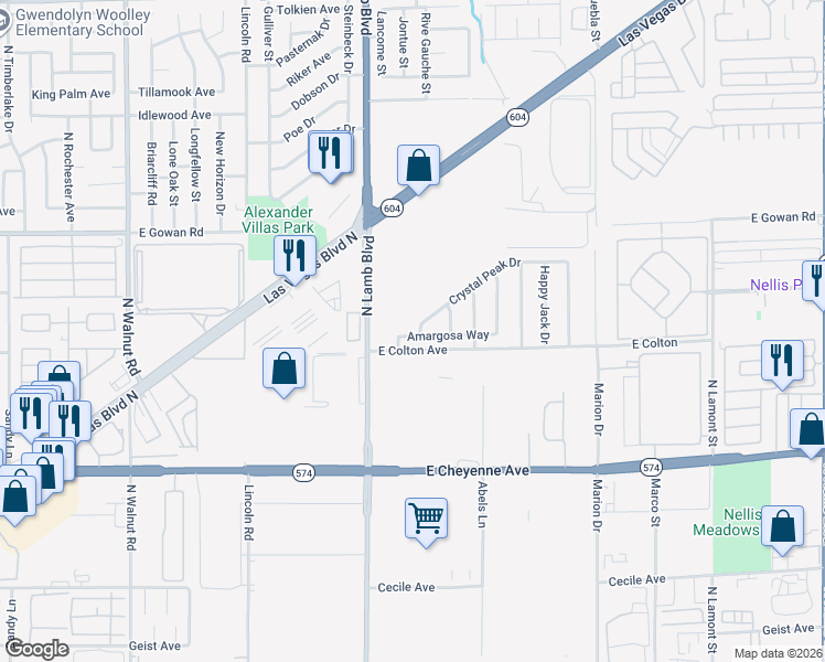 map of restaurants, bars, coffee shops, grocery stores, and more near 4352 Amargosa Way in Las Vegas