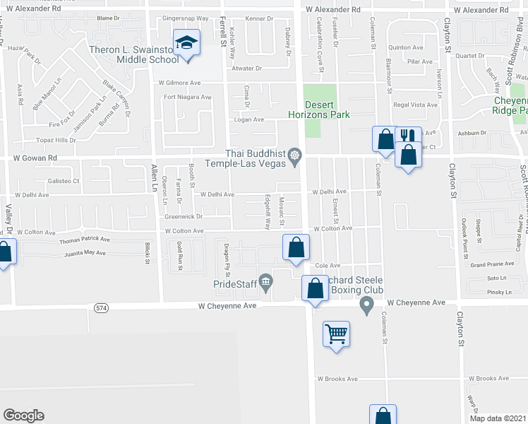 map of restaurants, bars, coffee shops, grocery stores, and more near 3106 Emeritus Circle in North Las Vegas
