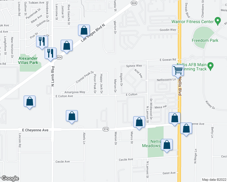 map of restaurants, bars, coffee shops, grocery stores, and more near 3417 Algiers Drive in Las Vegas