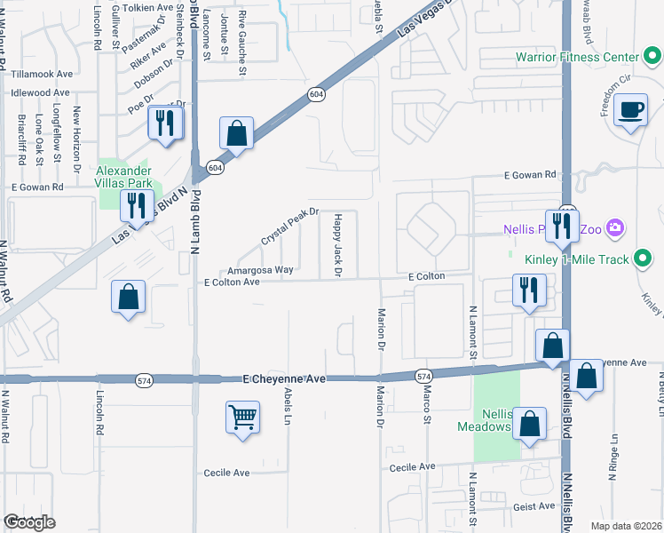 map of restaurants, bars, coffee shops, grocery stores, and more near 3408 Pinon Peak Drive in Las Vegas