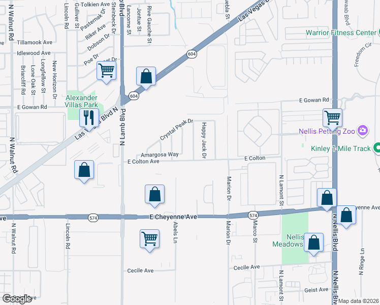 map of restaurants, bars, coffee shops, grocery stores, and more near 3408 Pinon Peak Drive in Las Vegas